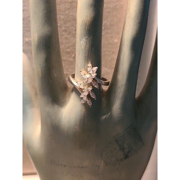 Sterling Silver Leaf Ring Size 8 Adj | Marquise CZ Floral Band Elegant Jewelry - Picture 5 of 6